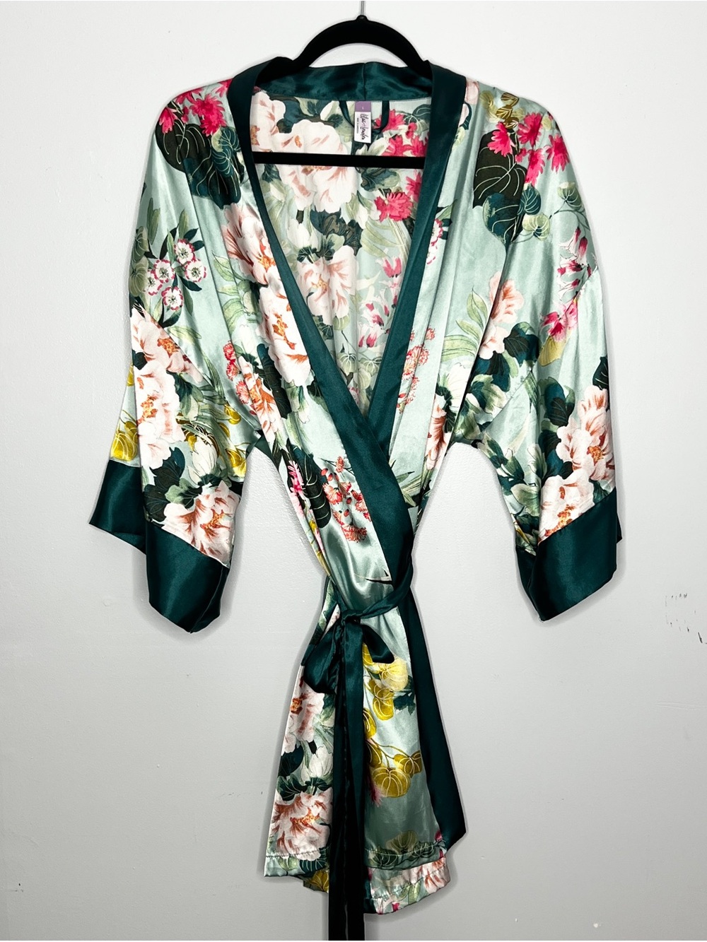 Lilac + London 3 piece Pajama set- Floral Satin Kimono Robe, top and shorts